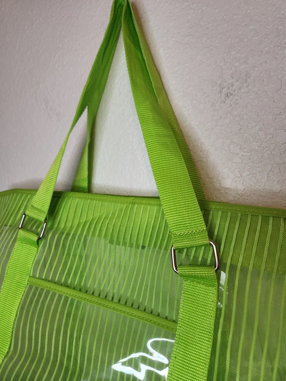Xhilaration Neon Lime Transparent Tote Bag Striped Detail green Mesh Shopping